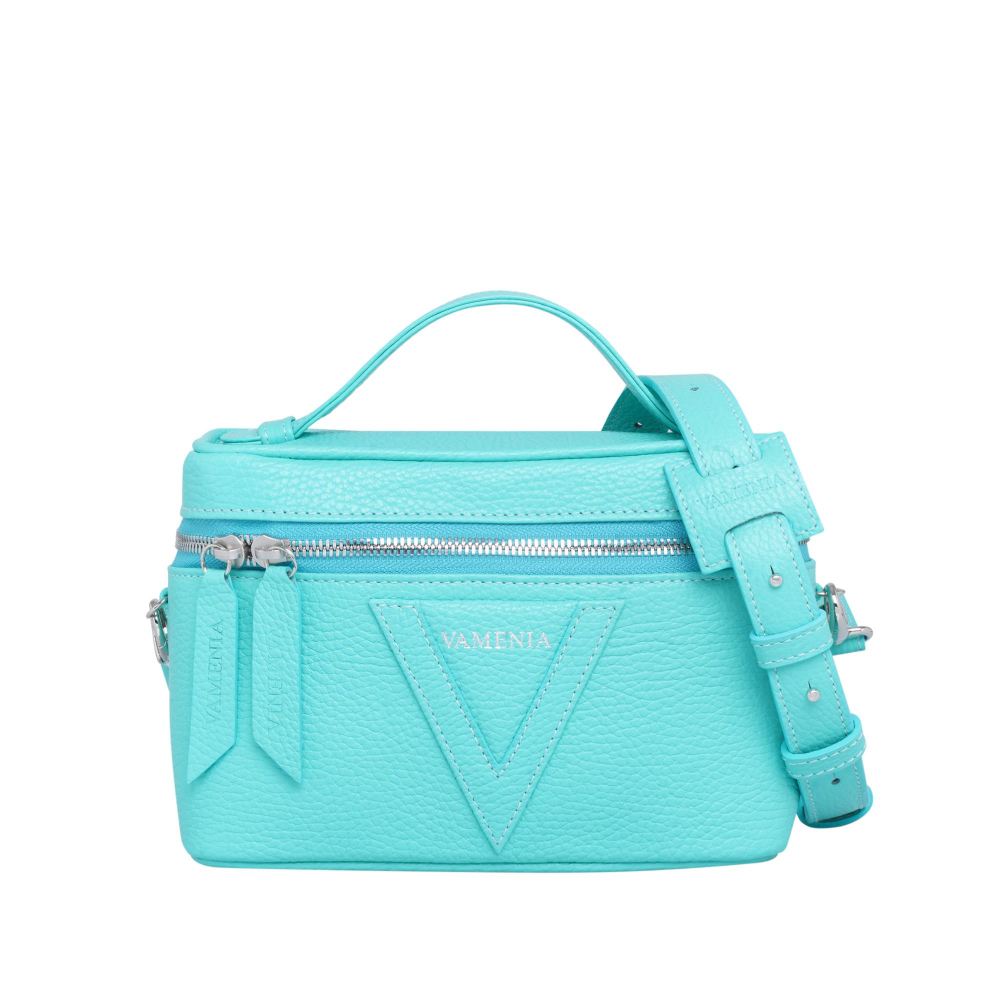 Shoulder bag made of turquoise calfskin leather